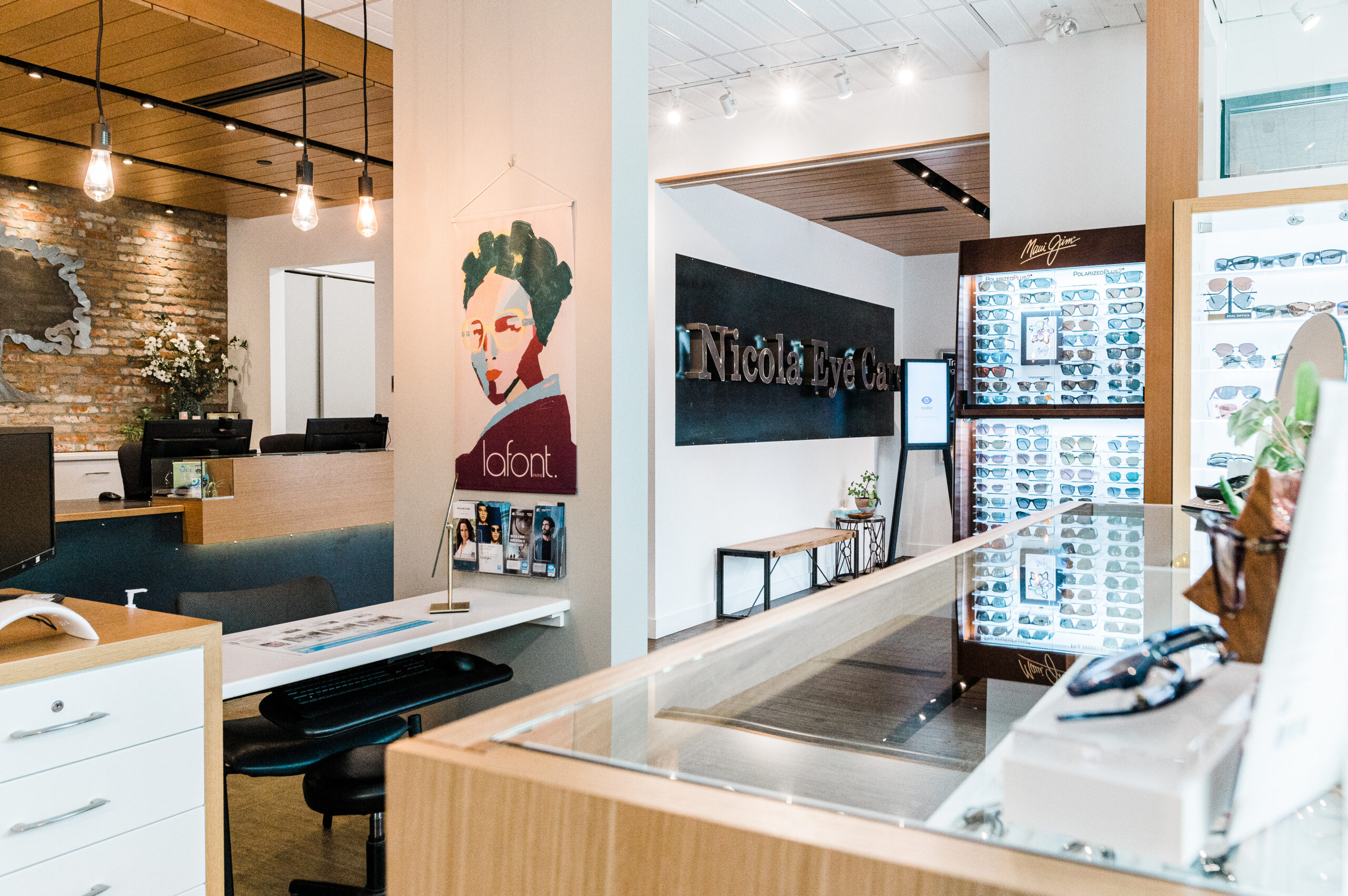The inside of Nicola Eye Care, an eye clinic in Kamloops offering eye exams, sunglasses, glasses, contacts, and more.